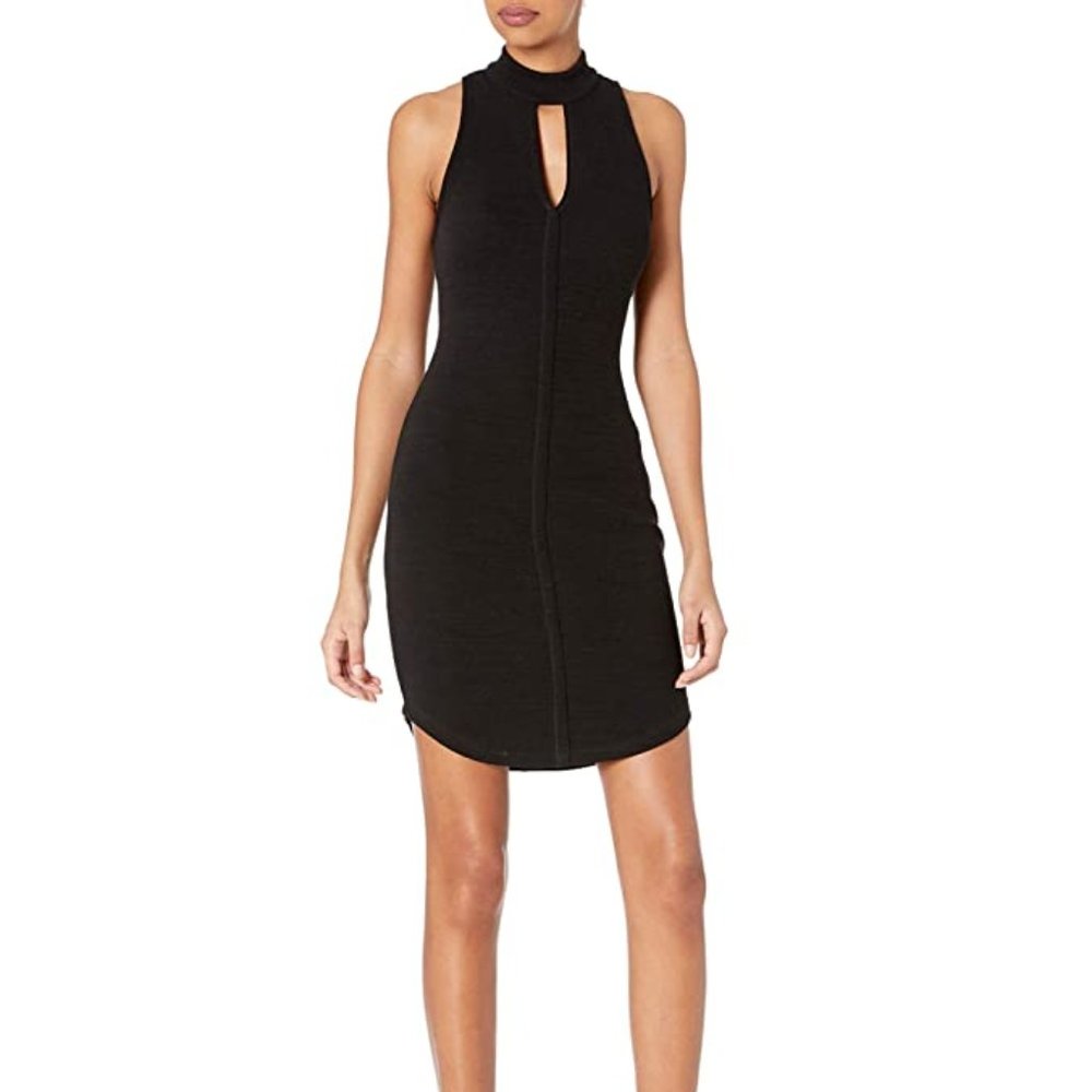 ASTR Choker Ribbed Bodycon Keyhole Dress